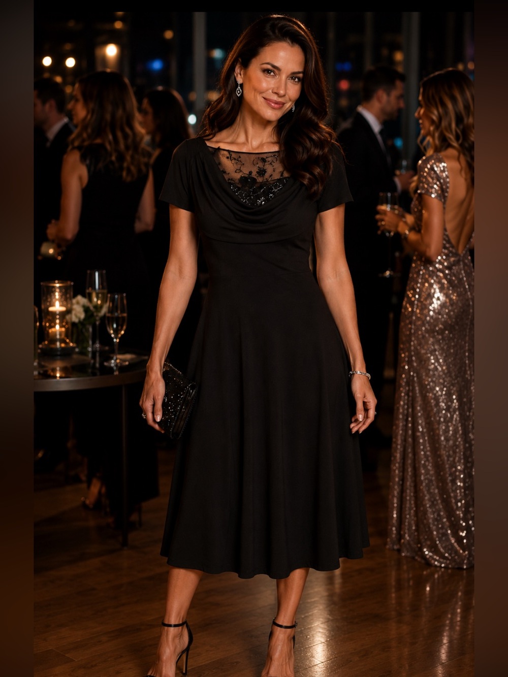 Scarlett Nite Womens Cocktail Dress Beads & Sequins Trapeze Size 12 Black
